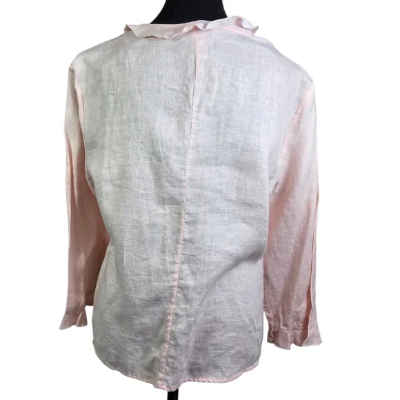 Rosanna Soft Pink 100% Linen Top With Pearl Buttons Size 14 - Picture 3 of 6